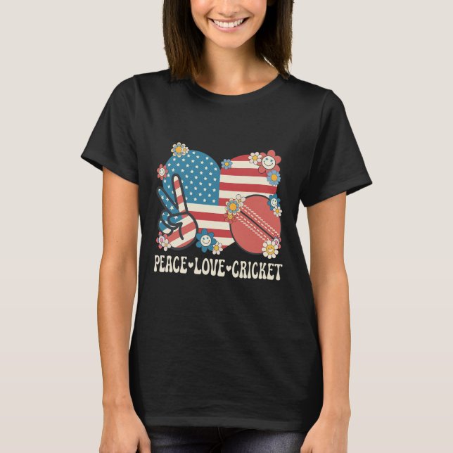 Camiseta Peace Love Cricket Lover American Flag Patriotic C (Frente)
