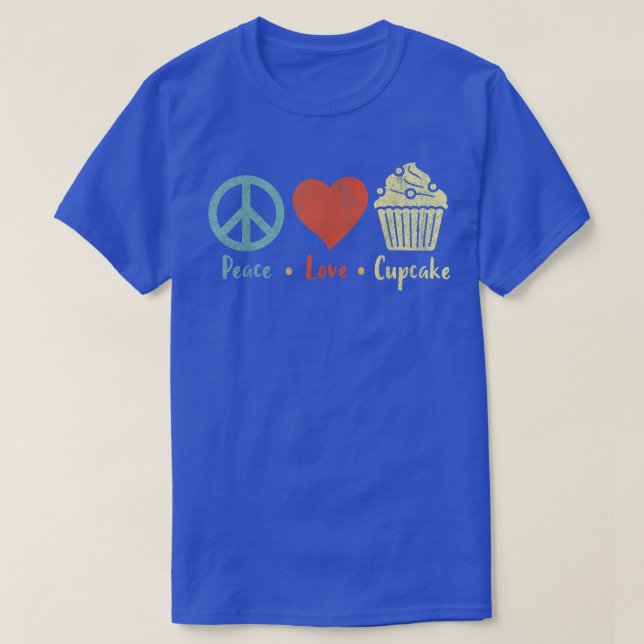 Camiseta Peace Love Cupcake Funny Cupcake Bahando Cupcake L (Frente do Design)