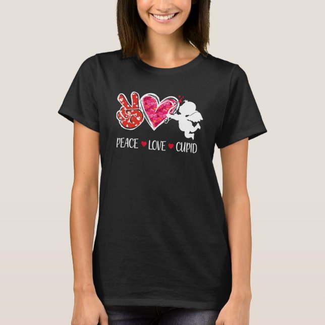 Camiseta Peace Love Cupid Cute Red Leopard Valentine's Day  (Frente)
