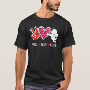 Camiseta Peace Love Cupid Cute Red Lepard Dia de os namorad