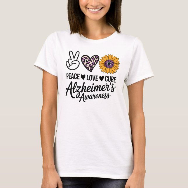 Camiseta PEACE LOVE CURE Alzheimer (Frente)