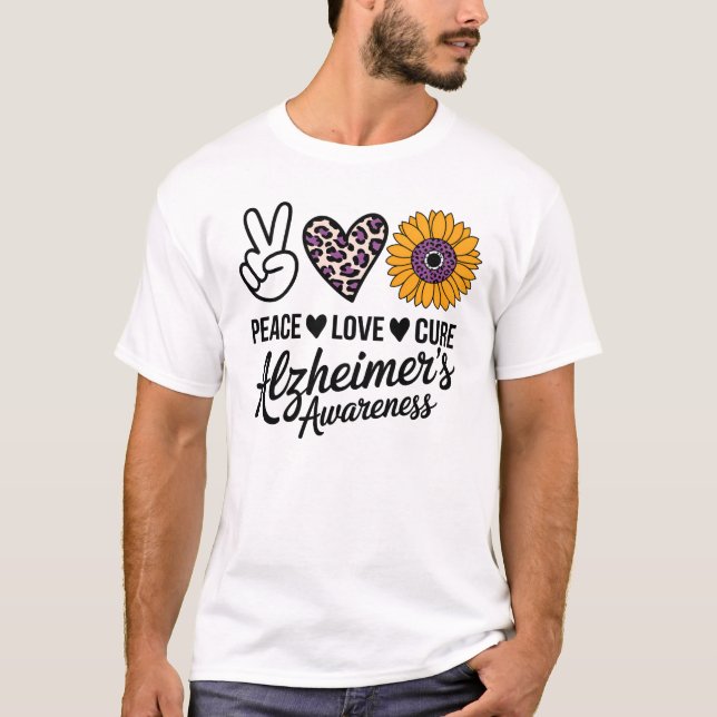 Camiseta PEACE LOVE CURE Alzheimer (Frente)