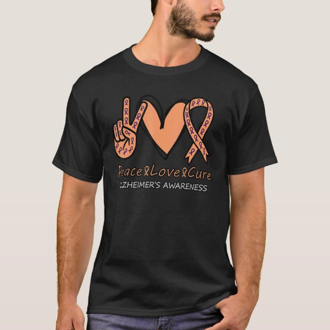 Camiseta Peace Love Cure Alzheimer Awareness (Frente)