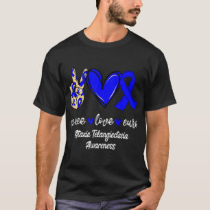 Camiseta Peace Love Cure Ataxia Telangiectasia Blue Ribbon