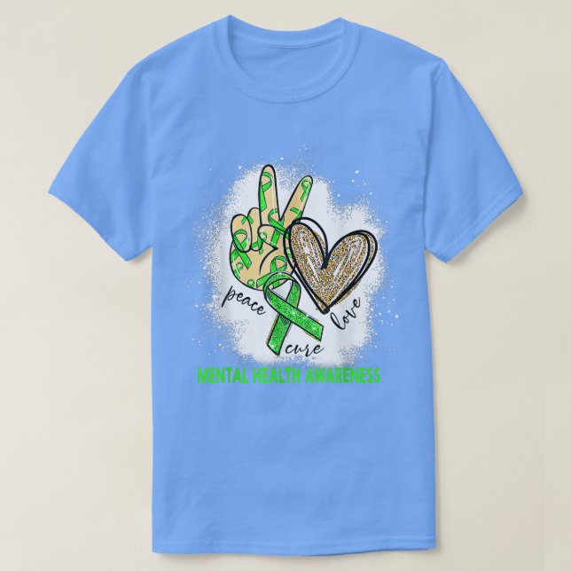 Camiseta Peace Love Cure Bleached Mental Health Awarness59 (Frente do Design)