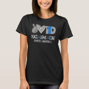 Camiseta Peace Love Cure Blue Ribbon Diabetes Mon