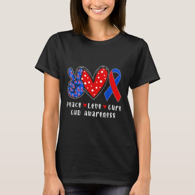 Camiseta Peace Love Cure Chd Congenital Defect Awaren (Frente)