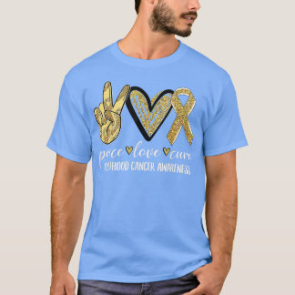 Camiseta Peace Love Cure Chilhood Cancer Awarness Dourado R