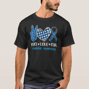 Camiseta Peace Love Cure Cinza Blue Ribbon Diabetes Awarene