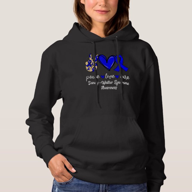 Camiseta Peace Love Cure Dandy Walker Síndrome de Blue Ribb (Frente)