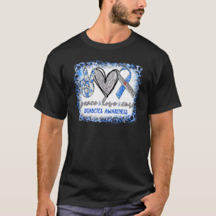 Camiseta Peace Love Cure Diabetes Awareness Blue Gray Ribbo