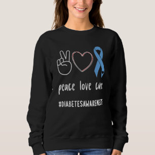 Camiseta Peace Love Cure Diabeto Blue Ribbon T1d Diabetes