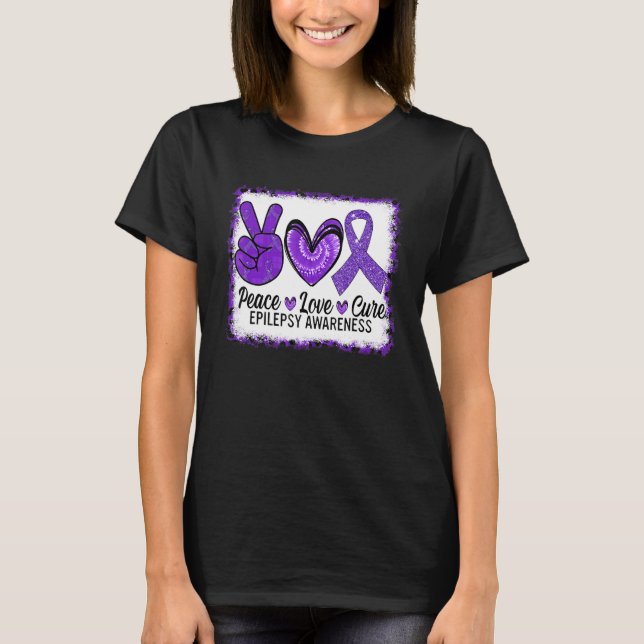 Camiseta Peace Love Cure Epilepsy Awareness Warrior Survior (Frente)