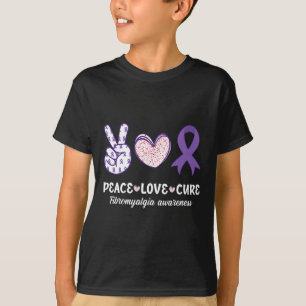 Camiseta Peace Love Cure Fibromialgia Sensibilização Mês Wa