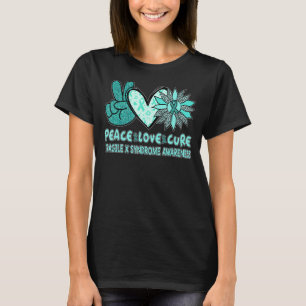 Camiseta Peace Love Cure Fragile X Syndrome Teatral Ribbon
