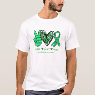 Camiseta Peace Love Cure Green Ribbon Liver Disease Awarene