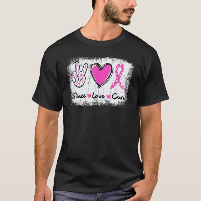Camiseta Peace Love Cure Heart Pink Ribbon In October We We (Frente)