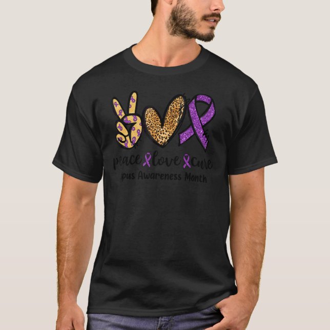 Camiseta Peace Love Cure Leopard Heart Lupus Awarness Mont (Frente)