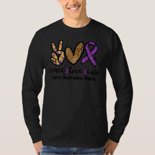 Camiseta Peace Love Cure Leopard Heart Lupus Awarness Mont