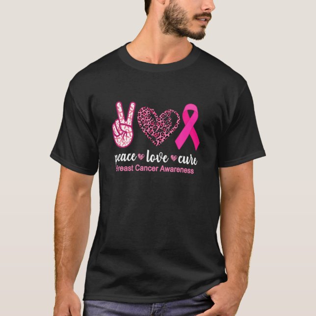 Camiseta Peace Love Cure Leopard Pink Friso Cancer  (Frente)
