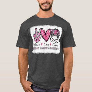 Camiseta Peace Love Cure Messaging Bun Pink Breast Cancer A