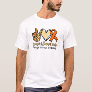 Camiseta Peace Love Cure Multiple Sclerose Sensibilização
