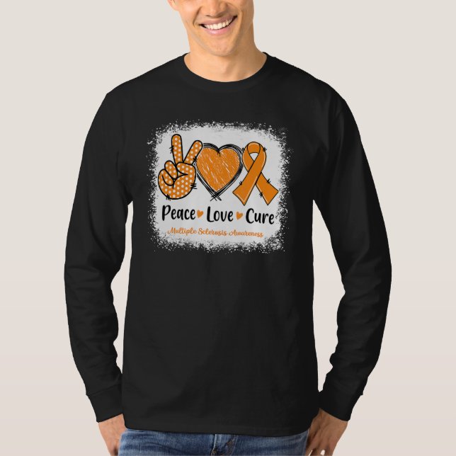 Camiseta Peace Love Cure Multiple Sclerosis Ms Awareness Or (Frente)