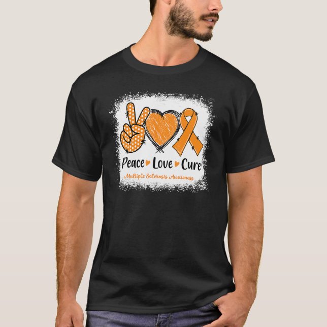 Camiseta Peace Love Cure Multiple Sclerosis Ms Awareness Or (Frente)