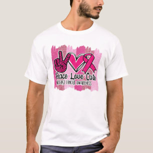 Camiseta Peace Love Cure Pink Ribbon Breast Awarenes - Canc