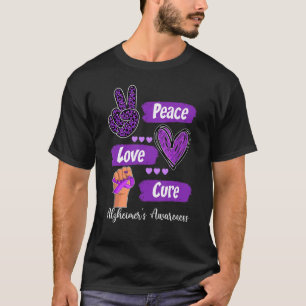 Camiseta Peace Love Cure Purple Ribbon Alzheimer's Awarenes