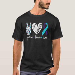 Camiseta Peace Love Cure Ribbon Heart Mental Health Suicídi