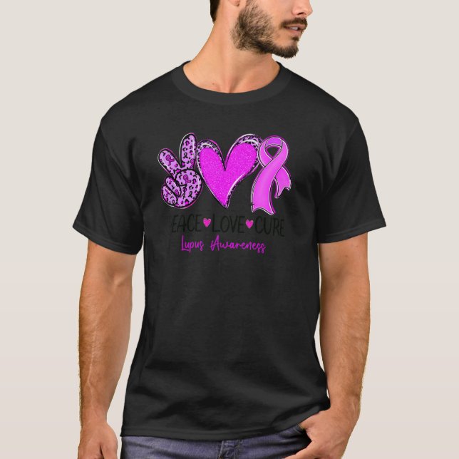 Camiseta Peace Love Cure Sunflower Leopard Lupus Awareness (Frente)
