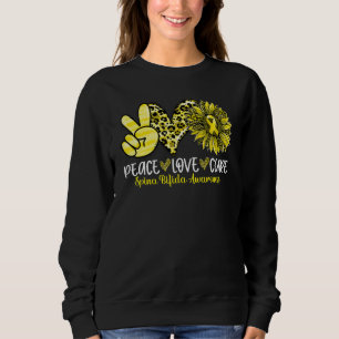 Camiseta Peace Love Cure Sunflower Lepard Spina Bifida Awa