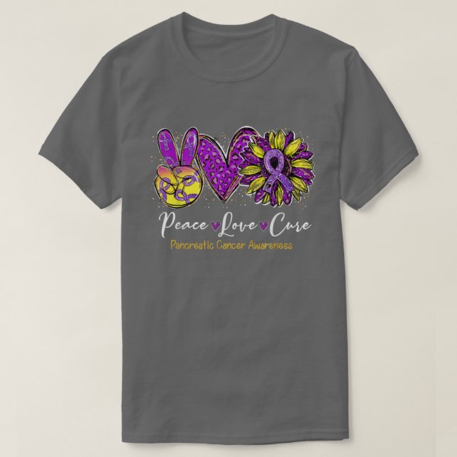 Camiseta Peace love cure sunflower pancreatic cancer awaren (Frente do Design)