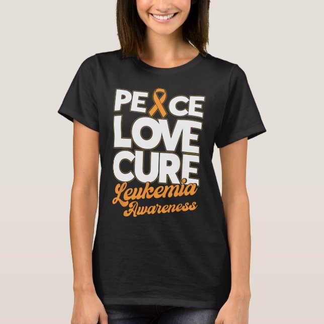Camiseta Peace Love Cure Support Leukemia Sensibilização Fr (Frente)