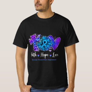 Camiseta Peace Love Cure Teal and Purple Sunflower Suicídio