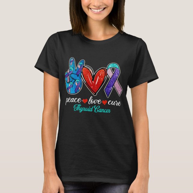 Camiseta Peace Love Cure Thyroid Cancer Warrior (Frente)