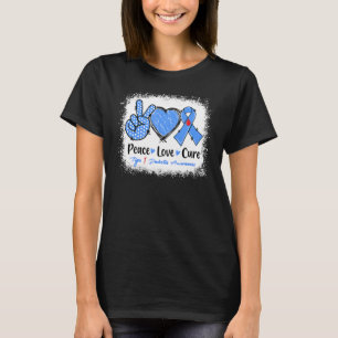 Camiseta Peace Love Cure Type 1 Diabetes Awarth Blue Rib