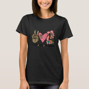 Camiseta Peace Love Dachshund Leopard Heart Floral Pet Owne