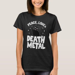 Camiseta Peace Love & Death Metal Cat Punk Rock Metal