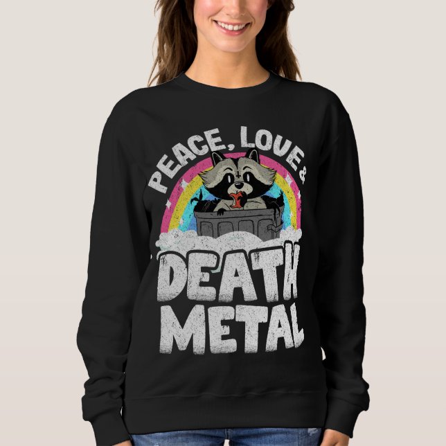 Camiseta Peace Love & Death Metal Raccoon Kids Banda Metal  (Frente)