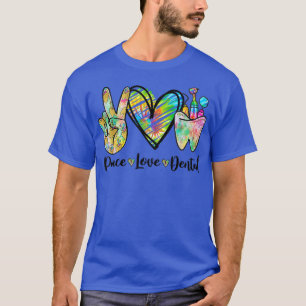 Camiseta Peace Love Dental Tie Dye Heart Teeth Cute Dentist