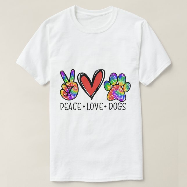 Camiseta Peace Love Dogs Paws Tie Dye Rainbow Animal Rescut (Frente do Design)