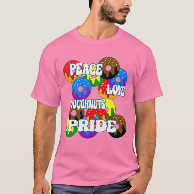 Camiseta Peace Love Doughnut Pride (Frente)