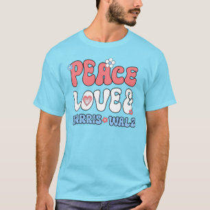 Camiseta Peace Love e Harris Walz Retro Hippie Style
