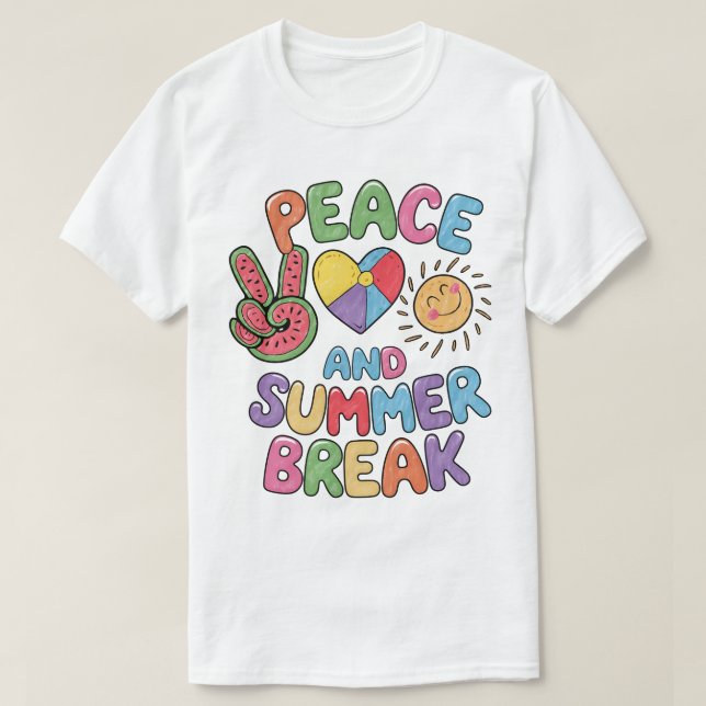 Camiseta Peace Love e Summer Break Shirt (Frente do Design)