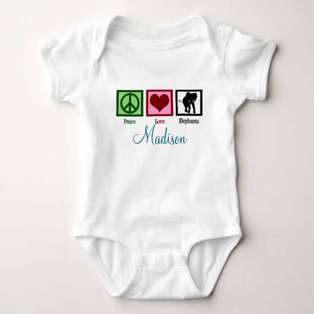 Camiseta Peace Love Elephant Custom Baby (Frente)