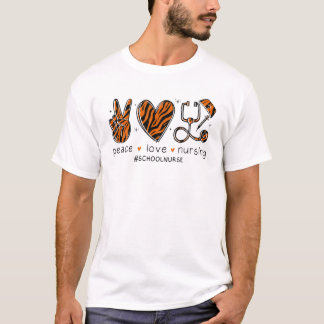 Camiseta Peace Love Enfermando Leopard Imprime Stethoscope 