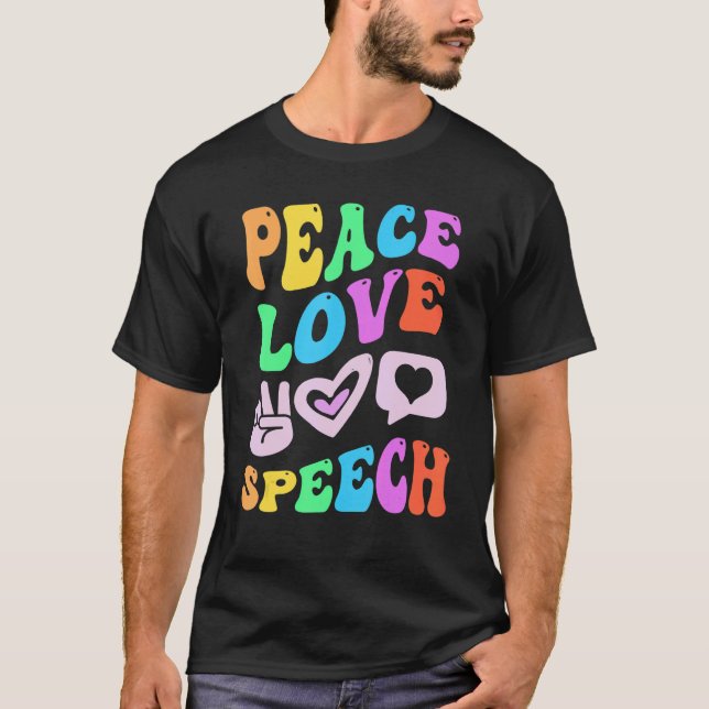 Camiseta PEACE LOVE FALA Terapêutica com Língua Retroativa  (Frente)