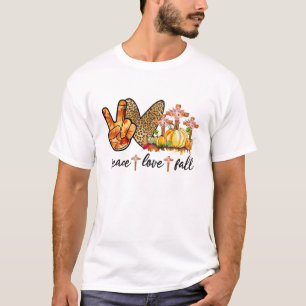 Camiseta Peace Love Fall, Peace Love Leopard Print Heart